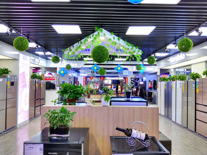 仿真植物球吊頂裝飾的商場(chǎng)